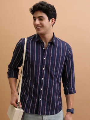 -original-imahq5t5wu5vz2nj HIGHLANDER Men Slim Fit Striped Spread Collar Casual Shirt